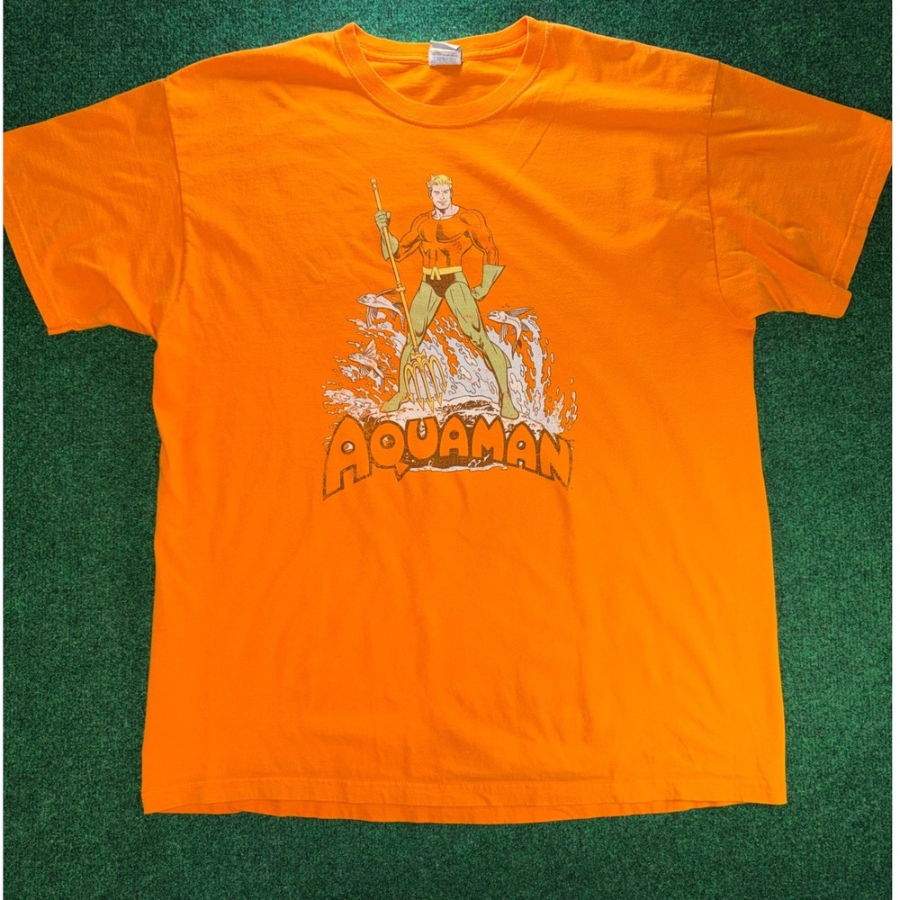 DC Comics Originals Aquaman Graphic T-Shirt Mens XL Orange Justice League Cotton